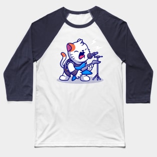 Cute Cat Rocker With Guitar Cartoon Baseball T-Shirt